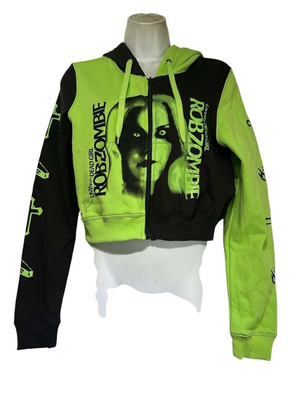 Hot Topic Rob Zombie Size S Living Dead Girl Green Black Crop Zip Hoodie